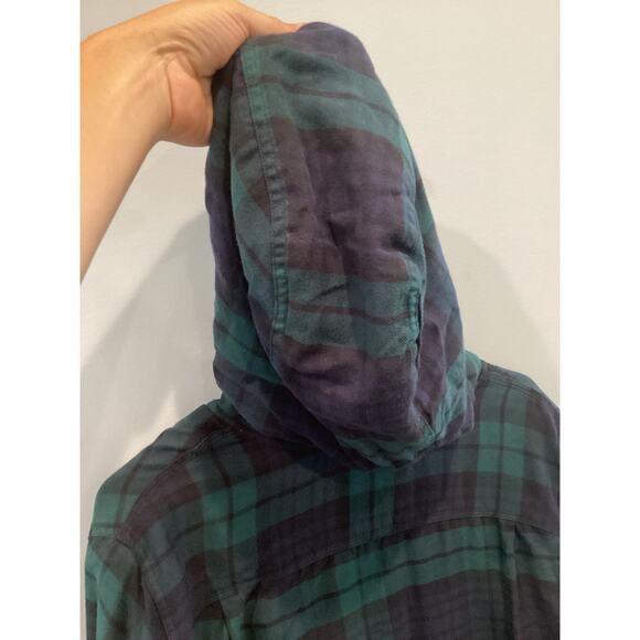 Vtg L.L.Bean Mens Scotch Plaid Flannel Lined Hooded Shirt Size? L XL Blue Black - Picture 11 of 13